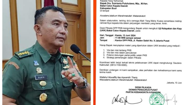 Resmi Undang Bakal Calon Bupati Buol Sukrianto Puluhulawa, Ikut UKK Di Jakarta, Desk Pilkada DPP PKB 