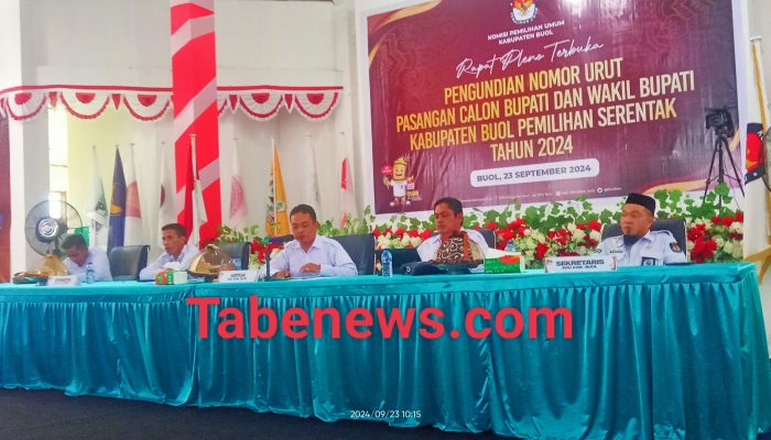 KPU Buol Gelar Rapat Pleno Terbuka Pengundian dan Penetapan Nomor Urut Paslon Bupati dan Wakil Bupati Buol 2024
