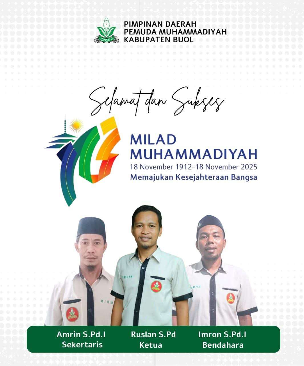 PD Pemuda Muhammadiyah Kabupaten Buol Sampaikan Ucapan Selamat Milad Muhammadiyah ke-113