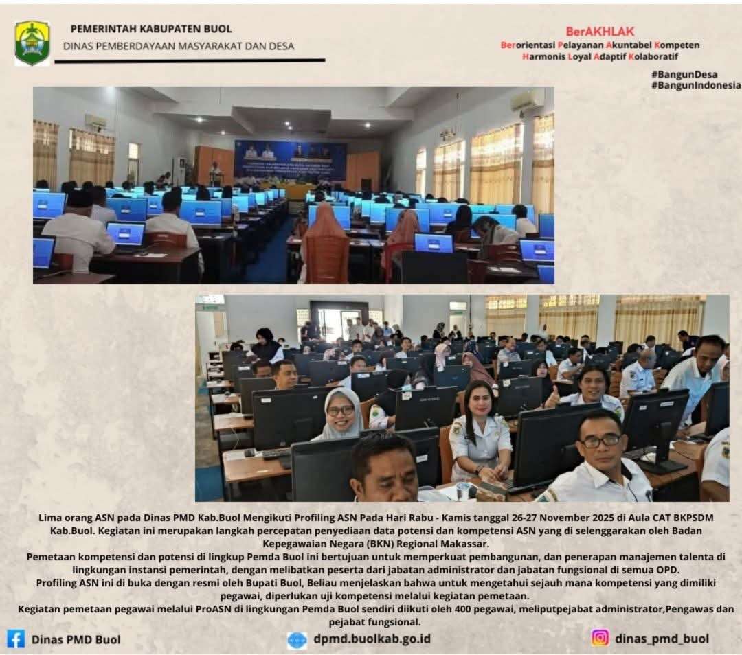 Lima ASN Dinas PMD Buol Ikuti Profiling ASN, Bupati Buka Secara Resmi Kegiatan ProASN 2025