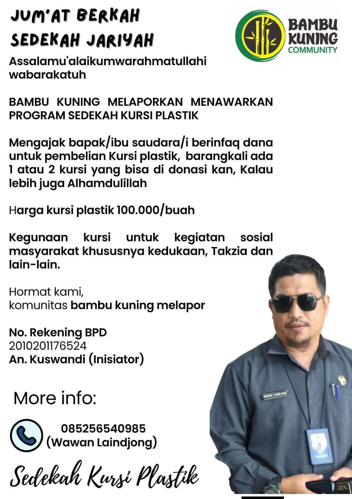 Jum’at Terakhir 2025, Komunitas Bambu Kuning Ajak Masyarakat Bersedekah Kursi Plastik