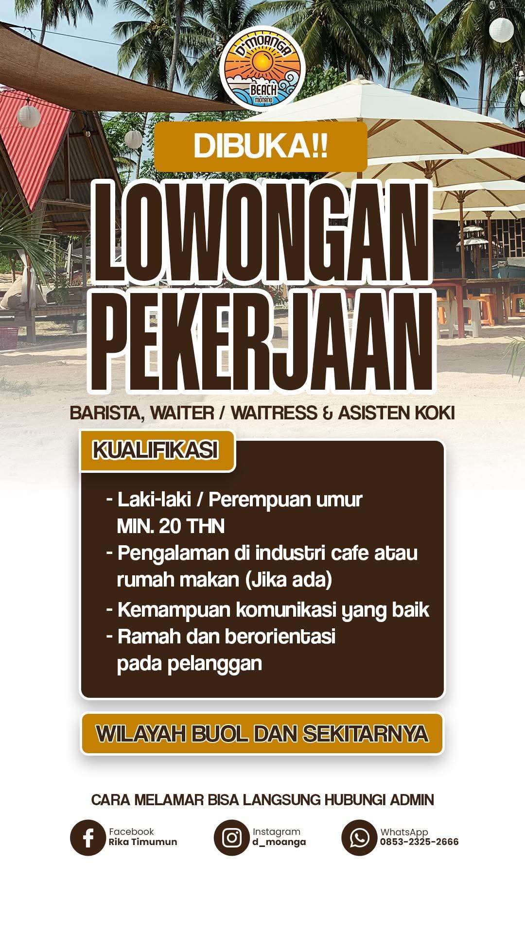 Cafe D’Moanga Buka Lowongan Kerja untuk Warga Buol dan Sekitarnya