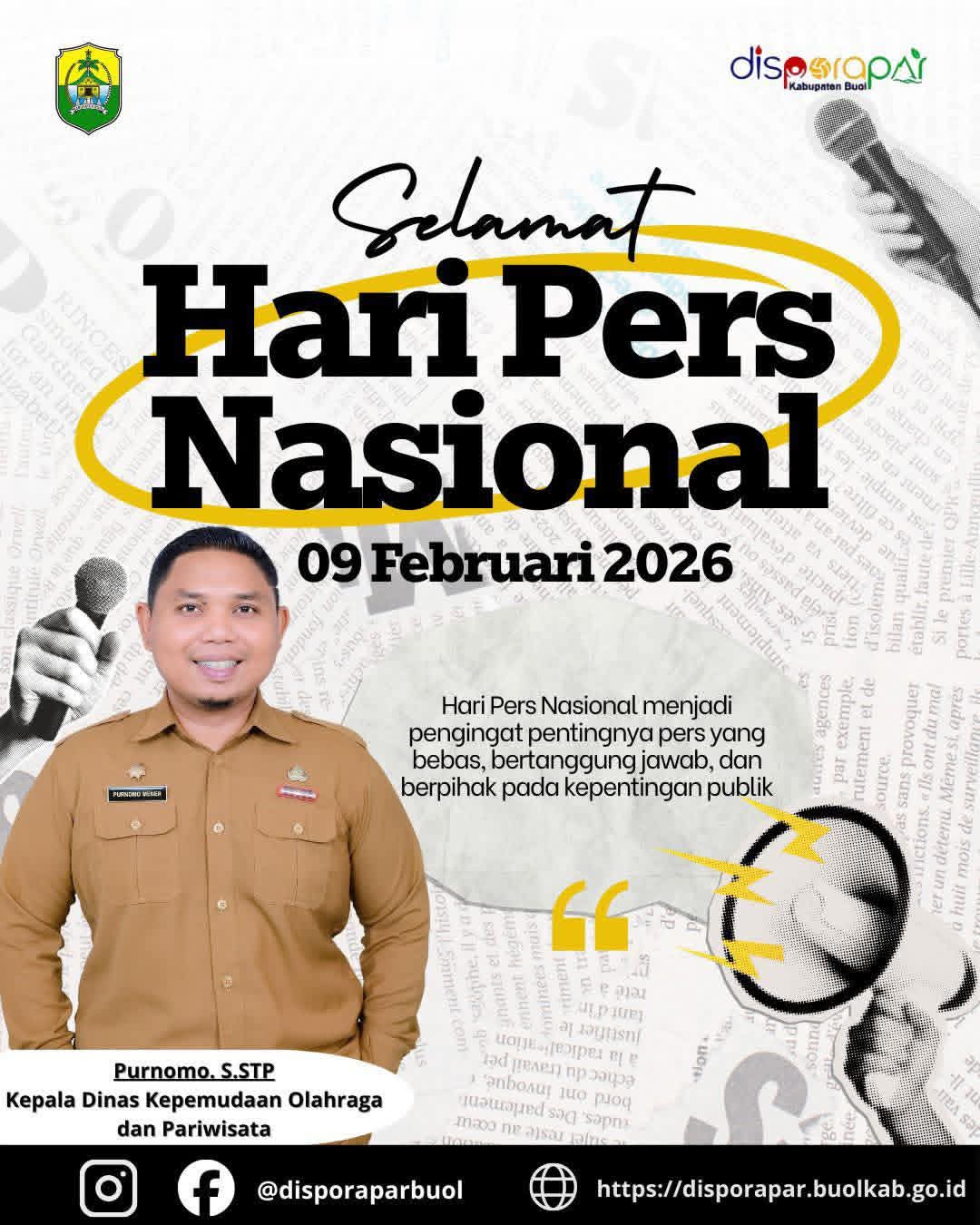 Kadis Pemuda dan Olahraga Buol Ucapkan Selamat HPN 2026 dan HUT ke-80 PWI