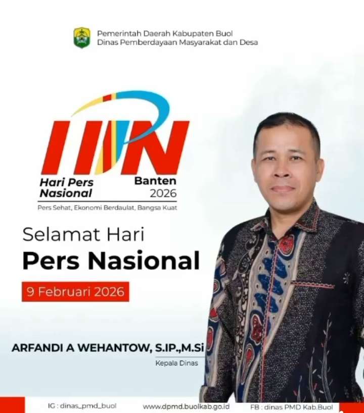 Kepala Dinas PMD Buol Ucapkan Selamat HPN 2026 dan HUT ke-80 PWI