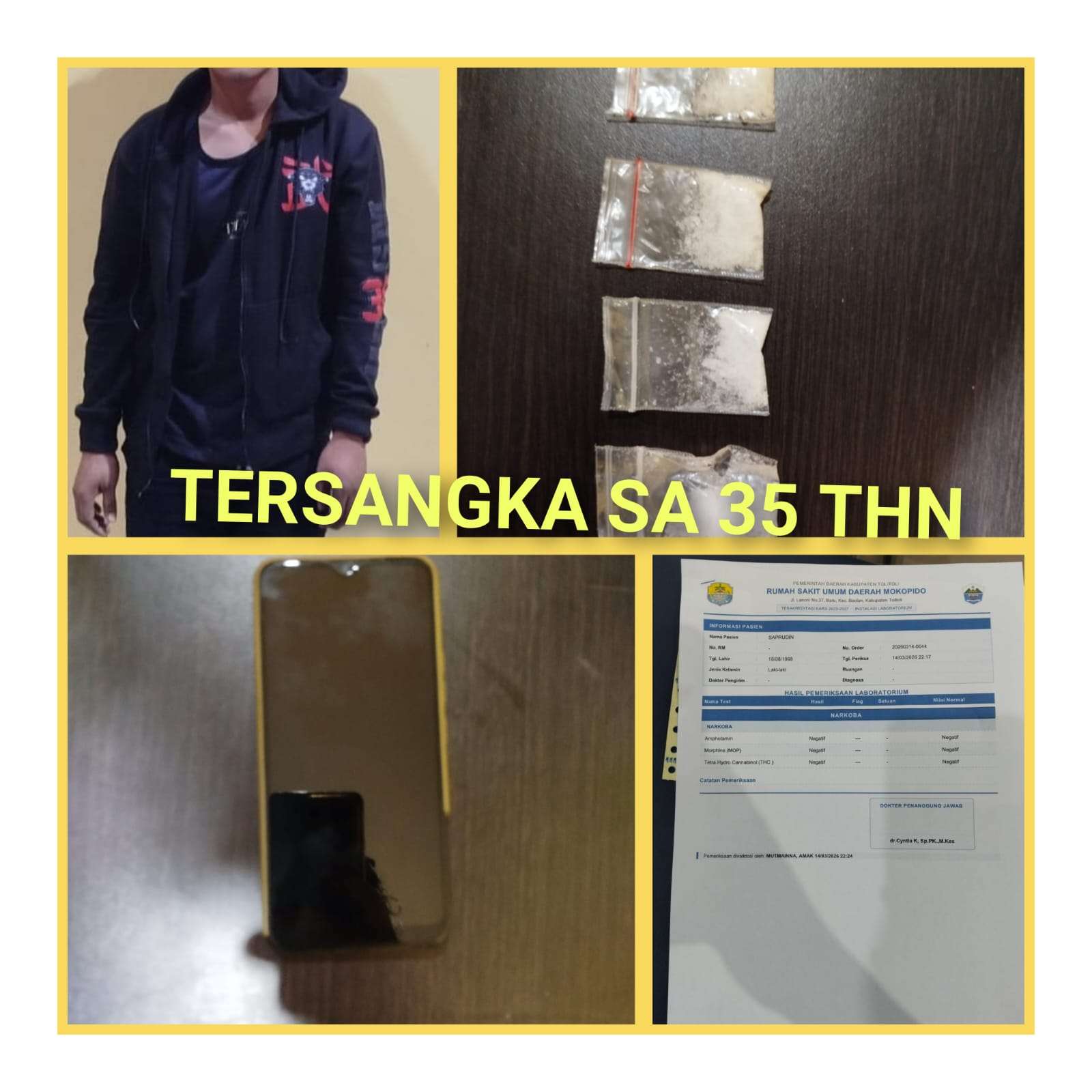 Pemuda asal sandana di tangkap di panasakan jualan shabu,lurah panasakan bersaksi saat tim opsnal narkoba polres tolitoli”