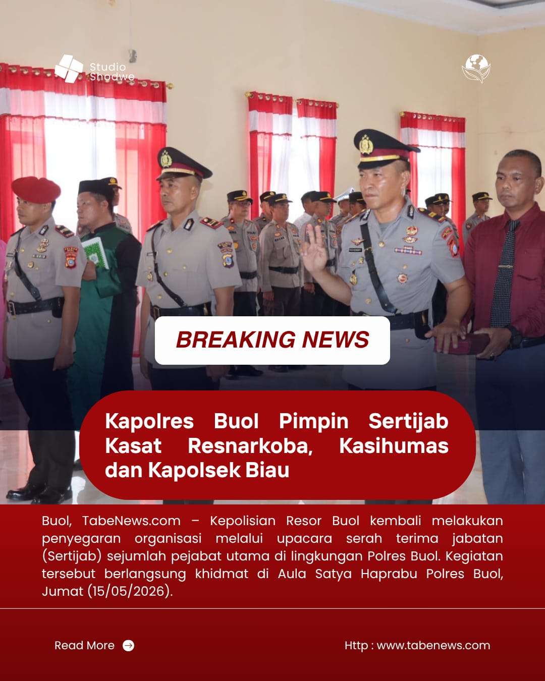 Putra Daerah Buol Dipercaya Jabat Kasat Narkoba, Kapolres Pimpin Sertijab Pejabat Utama Polres Buol