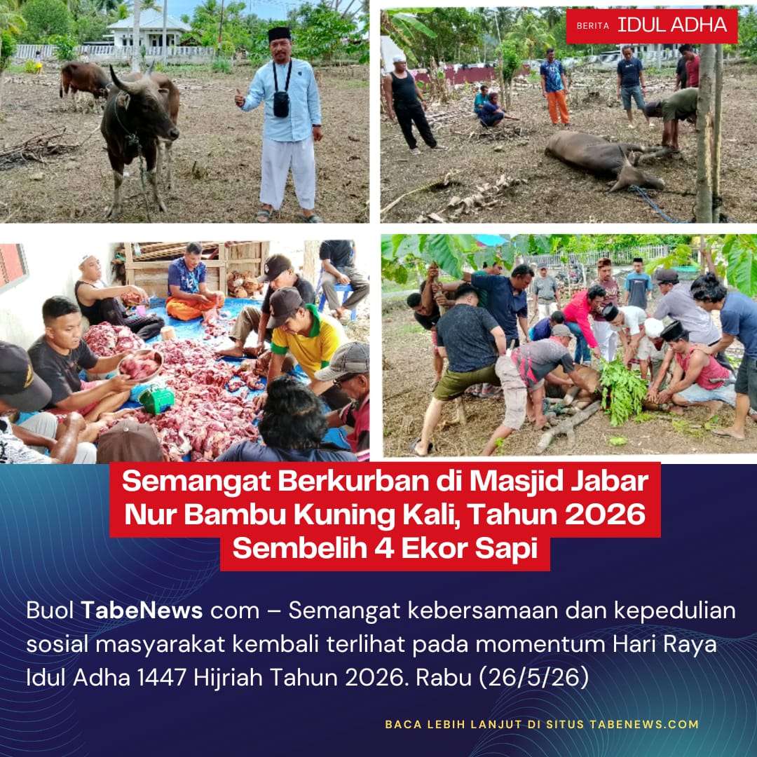 Semangat Berkurban di Masjid Jabar Nur Bambu Kuning Kali, Tahun 2026 Sembelih 4 Ekor Sapi