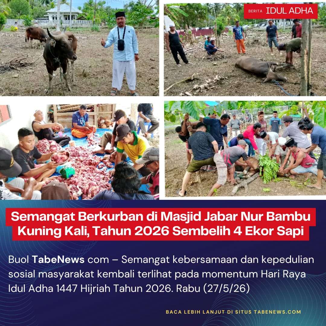 Semangat Berkurban di Masjid Jabar Nur Bambu Kuning Kali, Tahun 2026 Sembelih 4 Ekor Sapi