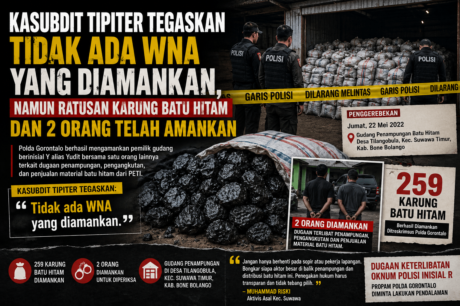 Kasubdit Tipiter tegaskan Tidak Ada WNA yang diamankan, Namun Ratusan Karung Batu Hitam dan 2 Orang Telah diamankan