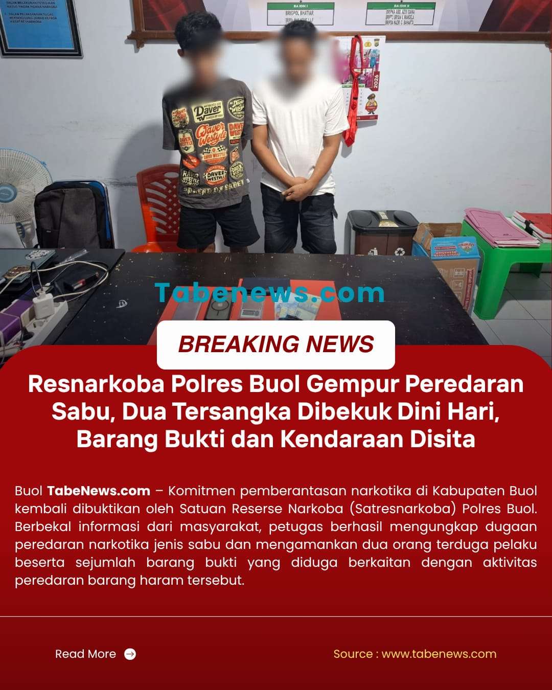 Resnarkoba Polres Buol Gempur Peredaran Sabu, Dua Tersangka Dibekuk Dini Hari, Barang Bukti dan Kendaraan Disita