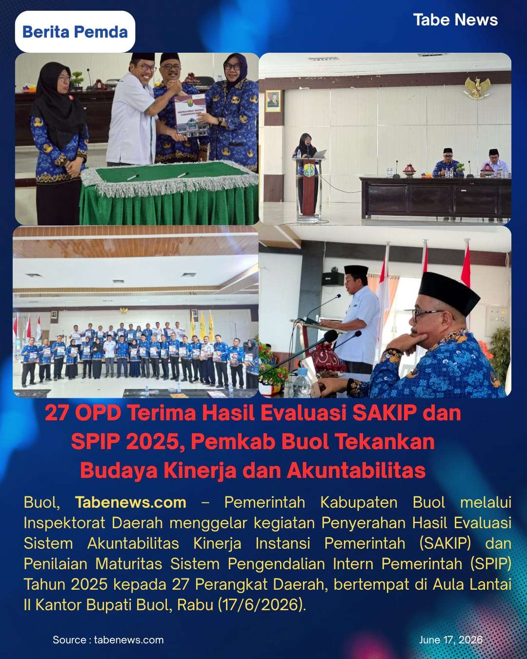 27 OPD Terima Hasil Evaluasi SAKIP dan SPIP 2025, Pemkab Buol Tekankan Budaya Kinerja dan Akuntabilitas