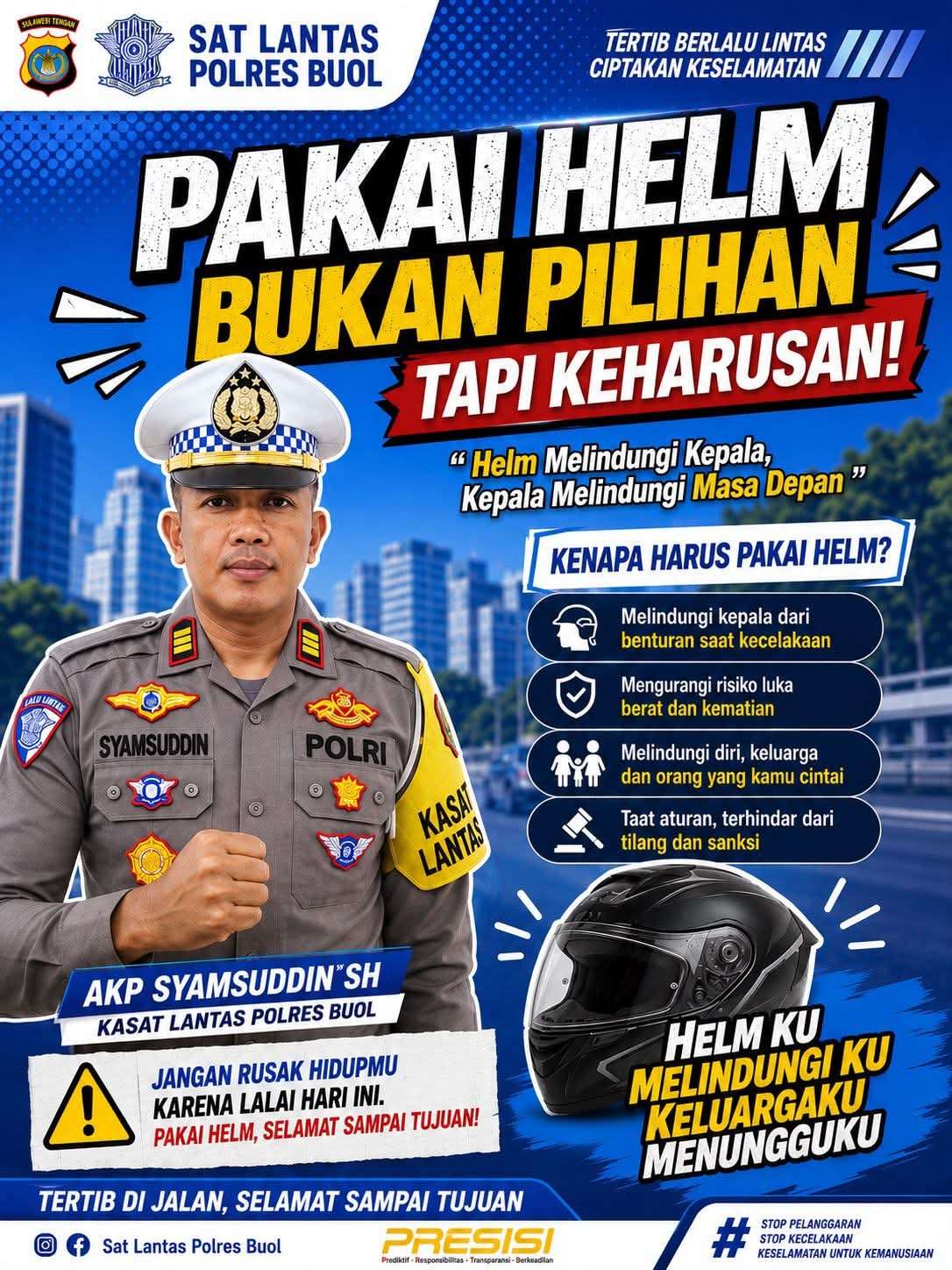 Kasat Lantas Polres Buol Imbau Masyarakat Selalu Gunakan Helm: “Keselamatan Adalah Prioritas Utama”