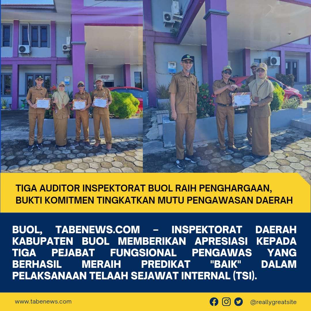 Tiga Auditor Inspektorat Buol Raih Penghargaan, Bukti Komitmen Tingkatkan Mutu Pengawasan Daerah