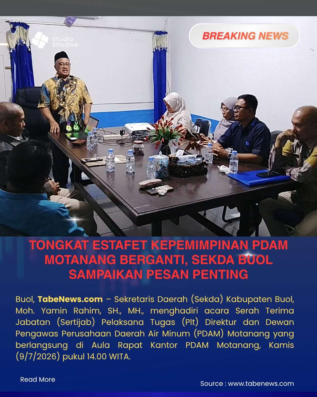 Tongkat Estafet Kepemimpinan PDAM Motanang Berganti, Sekda Buol Sampaikan Pesan Penting