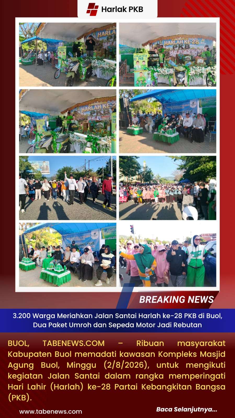 3.200 Warga Meriahkan Jalan Santai Harlah ke-28 PKB di Buol, Dua Paket Umroh dan Sepeda Motor Jadi Rebutan