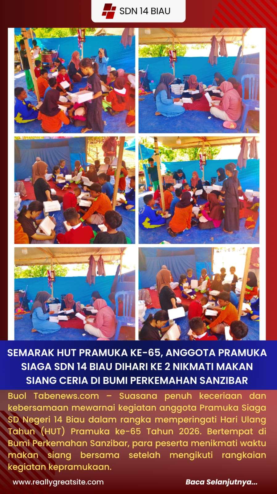 Semarak HUT Pramuka ke-65, Anggota Pramuka Siaga SDN 14 Biau Dihari Kedua Nikmati Makan Siang Ceria di Bumi Perkemahan Sanzibar