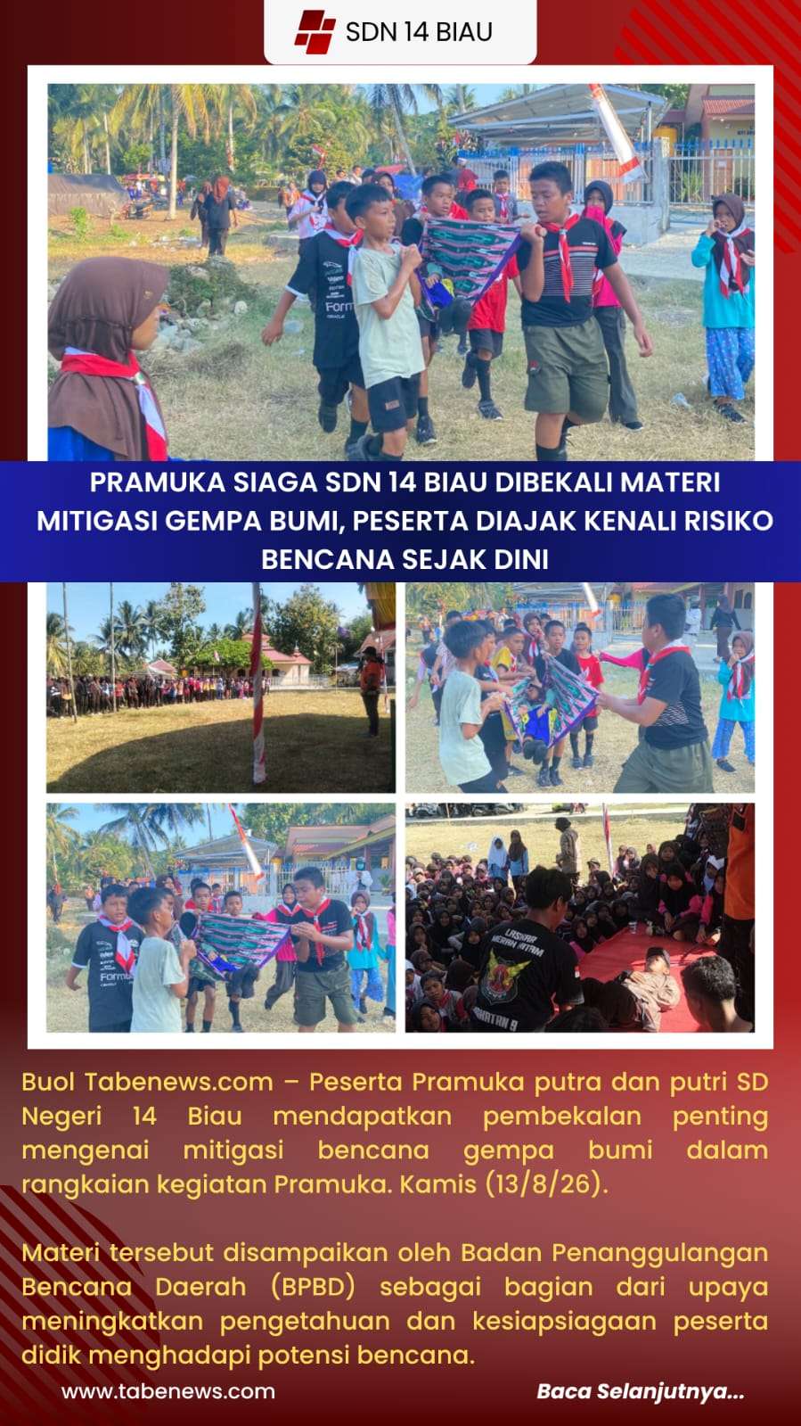 Pramuka Siaga SDN 14 Biau Dibekali Materi Mitigasi Gempa Bumi, Peserta Diajak Kenali Risiko Bencana Sejak Dini