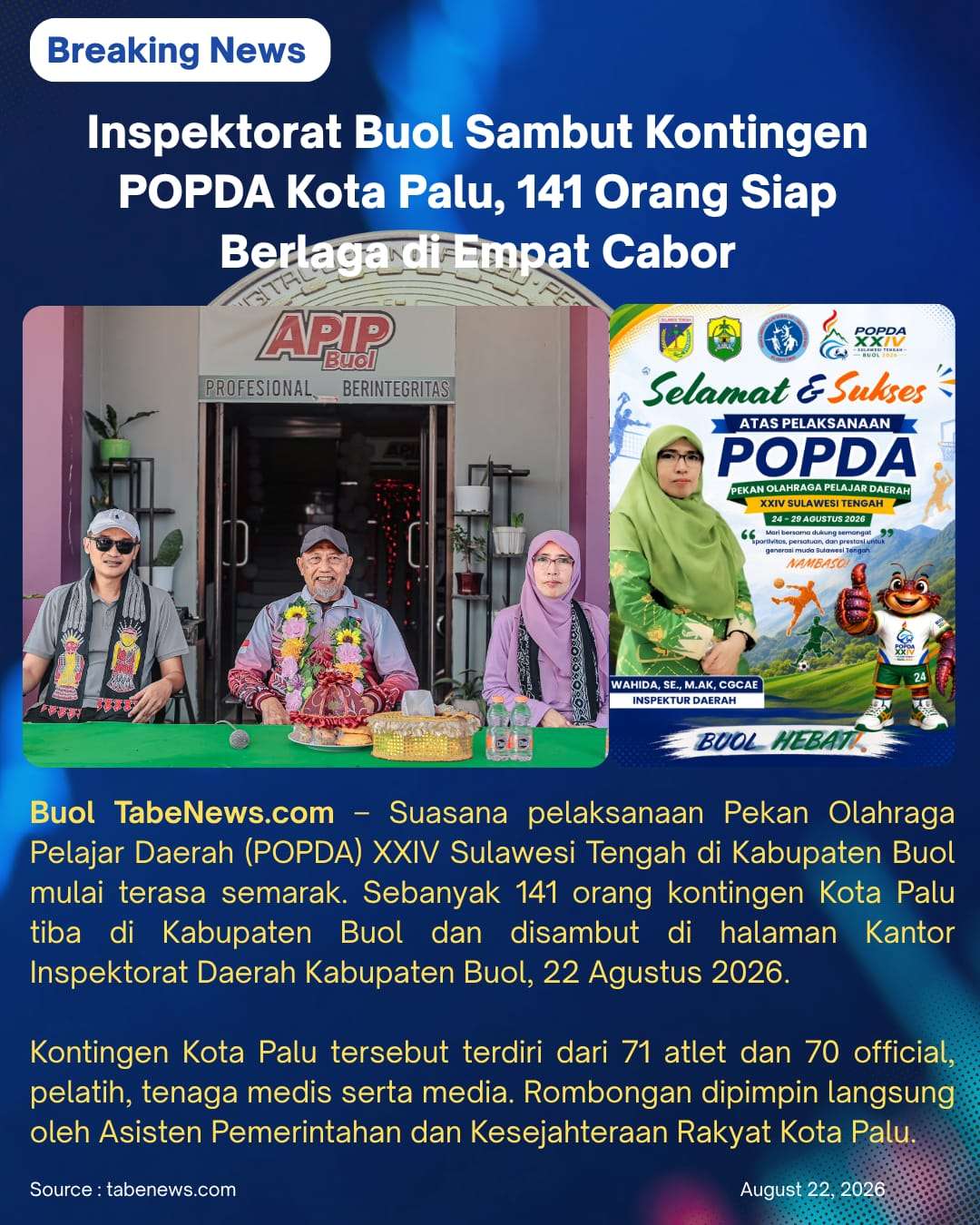 Inspektorat Buol Sambut Kontingen POPDA Kota Palu, 141 Orang Siap Berlaga di Empat Cabor